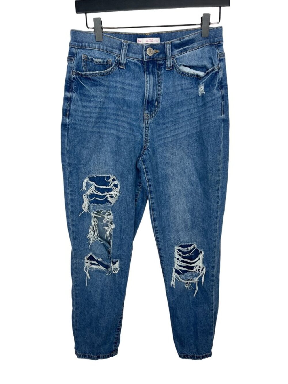 SO Womens 7/28 Curvy Mom Jeans High Rise Distressed Relaxed Denim